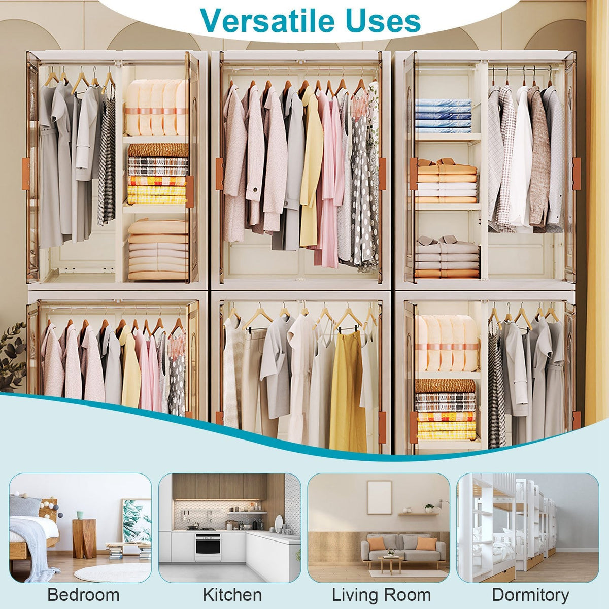 Small Wardrobe Closet Kids Wardrobe Clear Wardrobe Closet for Hanging Clothes Stackable Storage Cabinet with Magnetic Design for Living Room Bedroom D