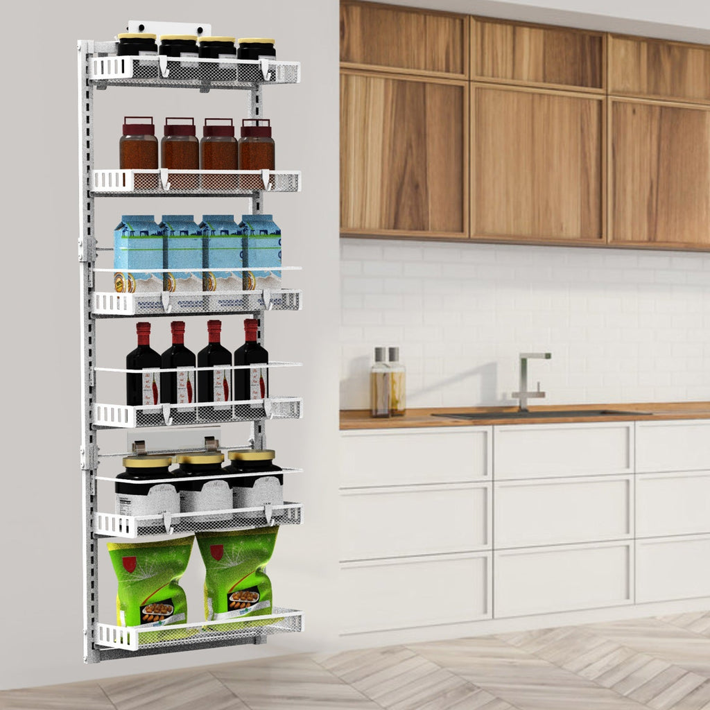 Over The Door Pantry Organizer 6-Tier Pantry Door Organizer Carbon Steel 110LBS Loading Easy Install Behind Door Storage For Closet Kitchen Bathroom 5