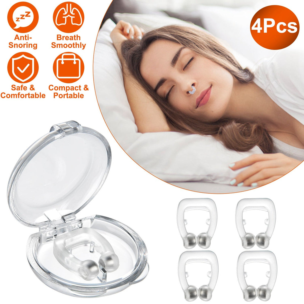 4Pcs Magnetic Nose Clip Anti Snoring Device Sleeping Aid Comfortable and Reusable for Men and Women