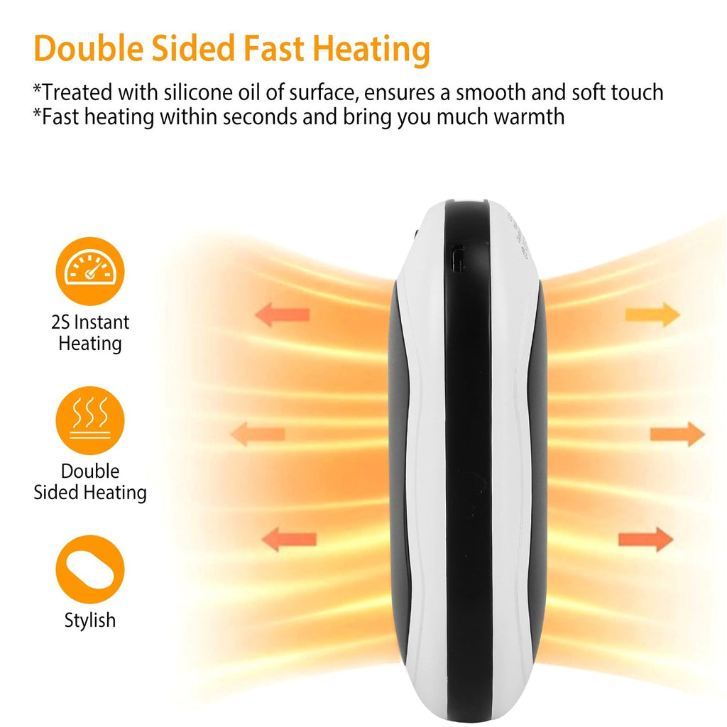 Portable Hand Warmer 10000mAh Power Bank Rechargeable Pocket Warmer Double-Sided Heating with Flashlight 3 Temperature Adjustment
