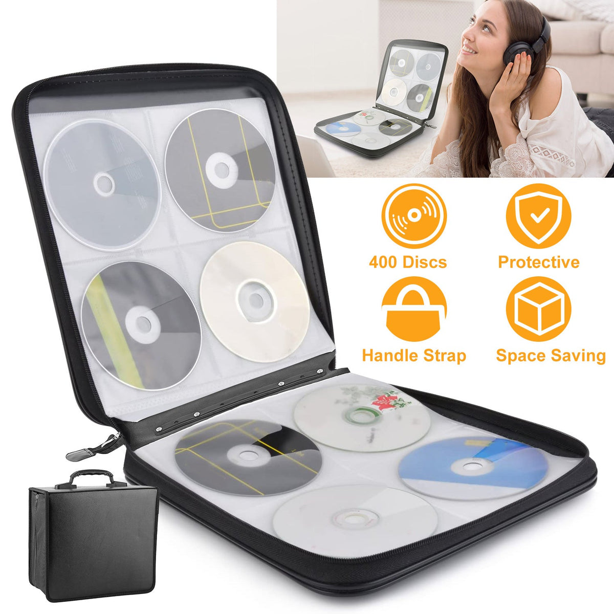 400 Discs CD Case CD DVD Storage Binder Sleeves Bag Portable Media Disk Wallet Album W/ Carrying Handle