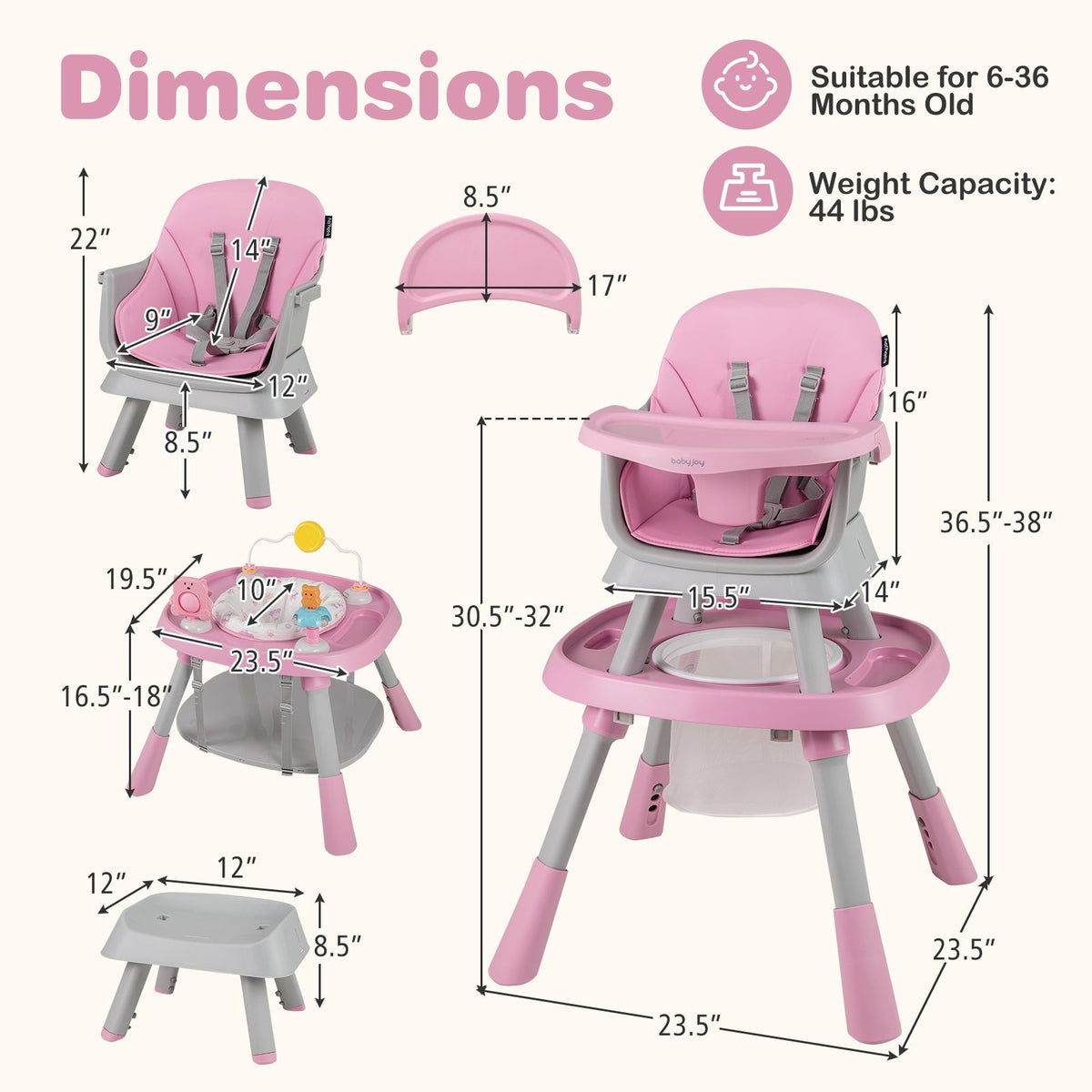 16-in-1 Baby High Chair with Activity Center and Booster Seat for Babies and Toddlers