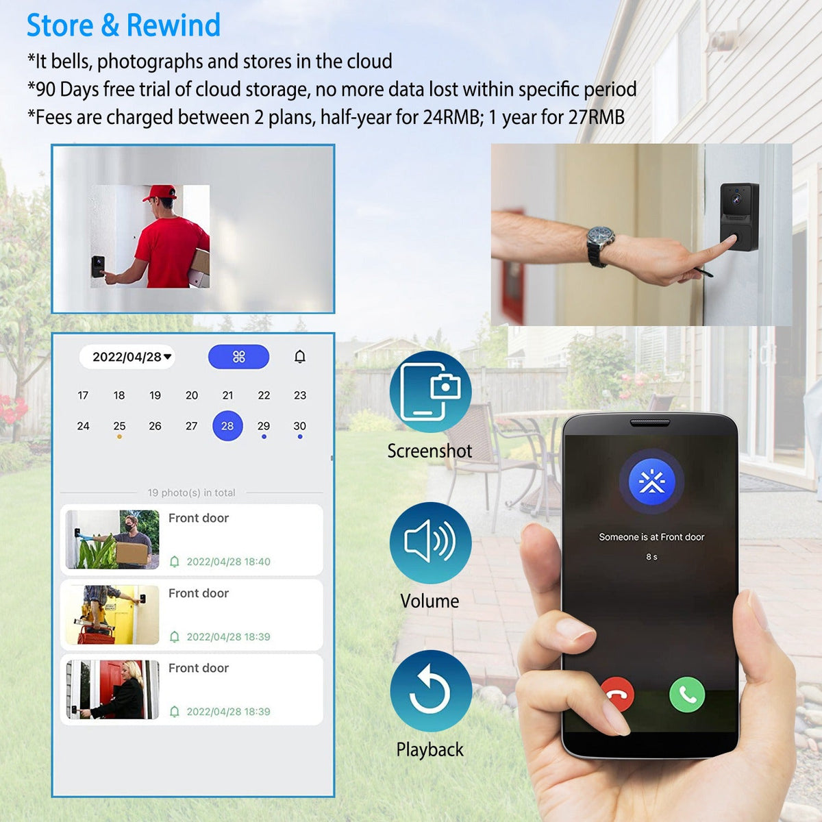 Smart Wireless Chime WiFi Doorbell Security 2 Way Intercom Visual Bell Chime Night Vision Camera Door Bell