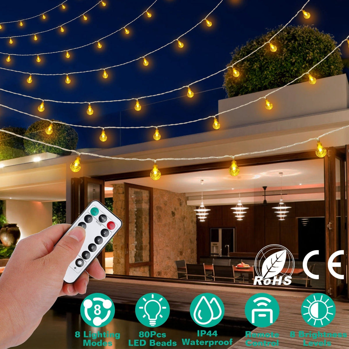 32.8Feet Globe String Lights Battery Powered Waterproof Decorative Fairy Lamp with 8 Lighting Modes Remote Control for Garden Lawn Patio