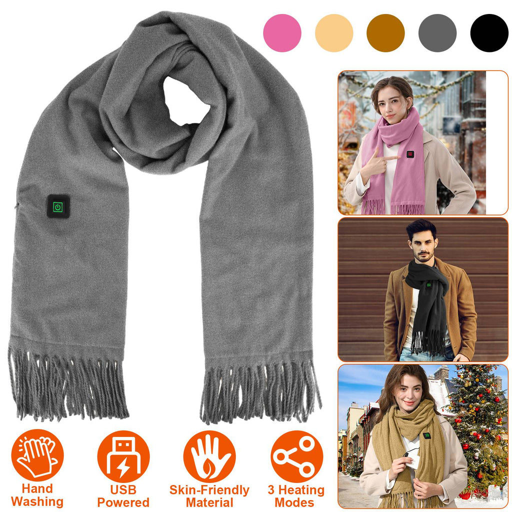 Electric Heated Winter Scarf USB Heating Neck Wrap Unisex Heated Neck Shawl Soft Warm Scarves 3 Heating Modes for Outdoor Cycling Skiing Skating