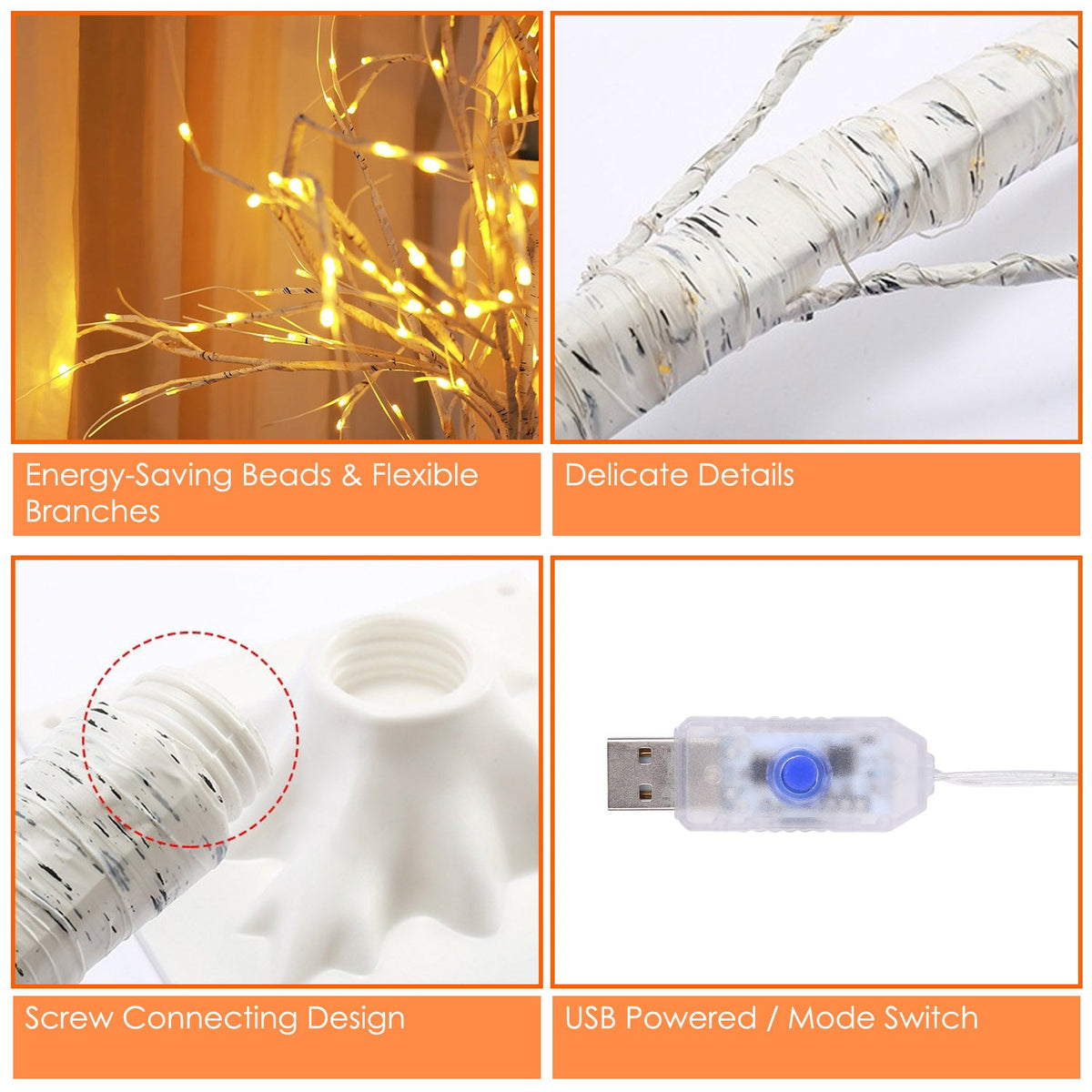 Lighted Birch Tree Artificial White Birch Twig Tree with 8 Warm White Lighting Modes for Wedding Party Christmas Holiday Festival Home Decoration