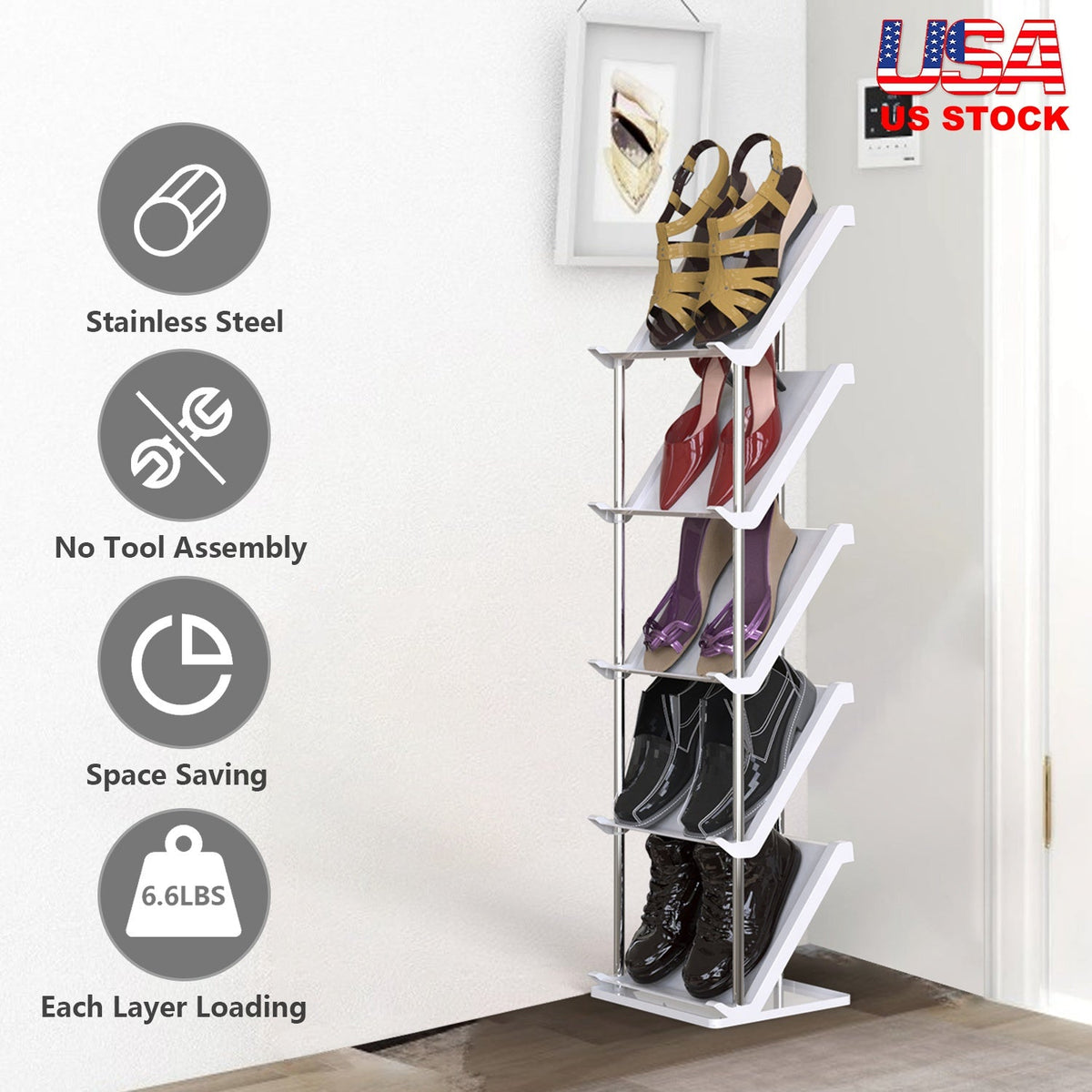 8 Tier Vertical Shoe Rack Narrow Free Standing Storage Organizer for Entryway Space-Saving Stackable Shoe Holder Corner Shoe Tower For Entryway Bedroo