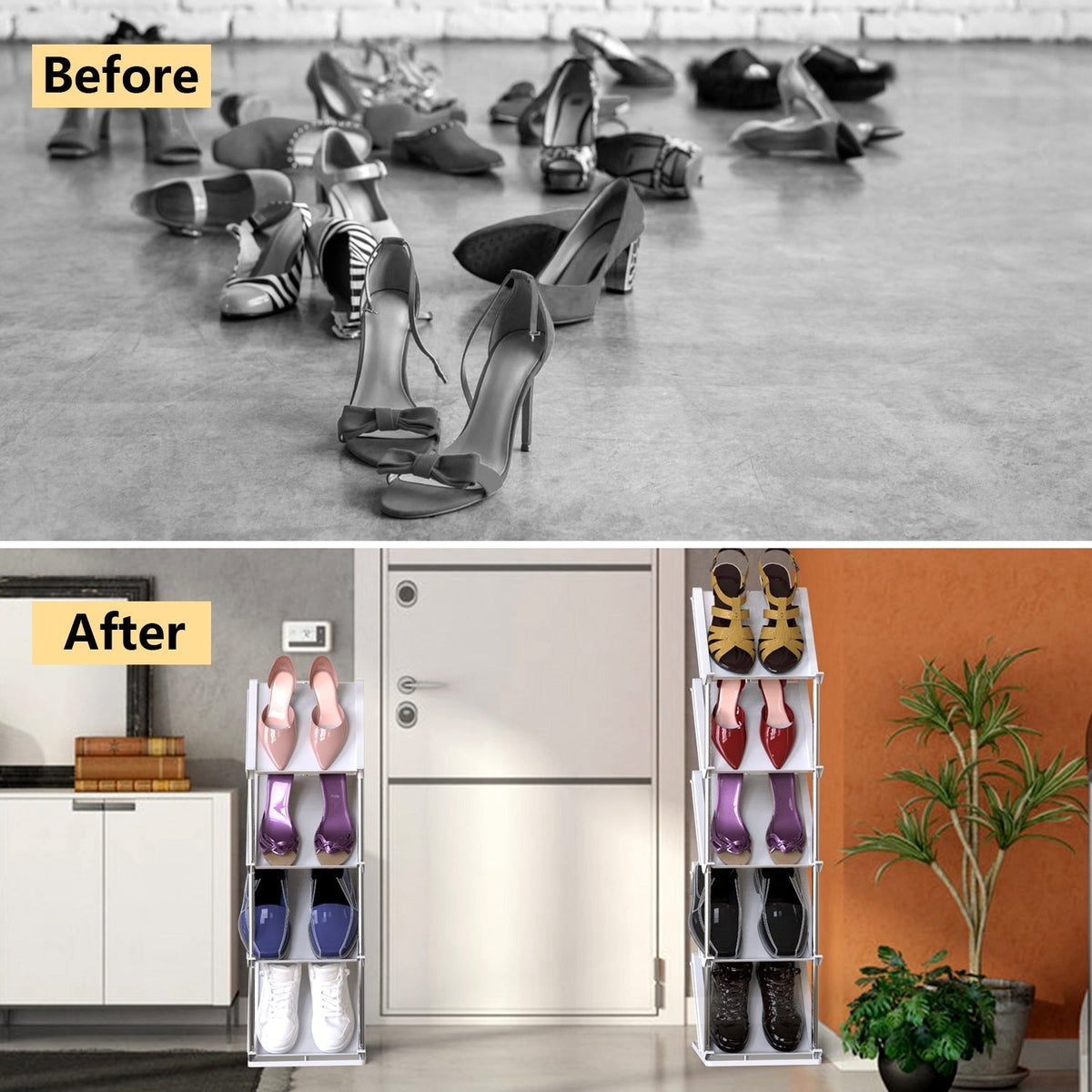 5 Tier Vertical Shoe Rack Narrow Free Standing Storage Organizer for Entryway Space-Saving Stackable Shoe Holder Corner Shoe Tower For Entryway Bedroo
