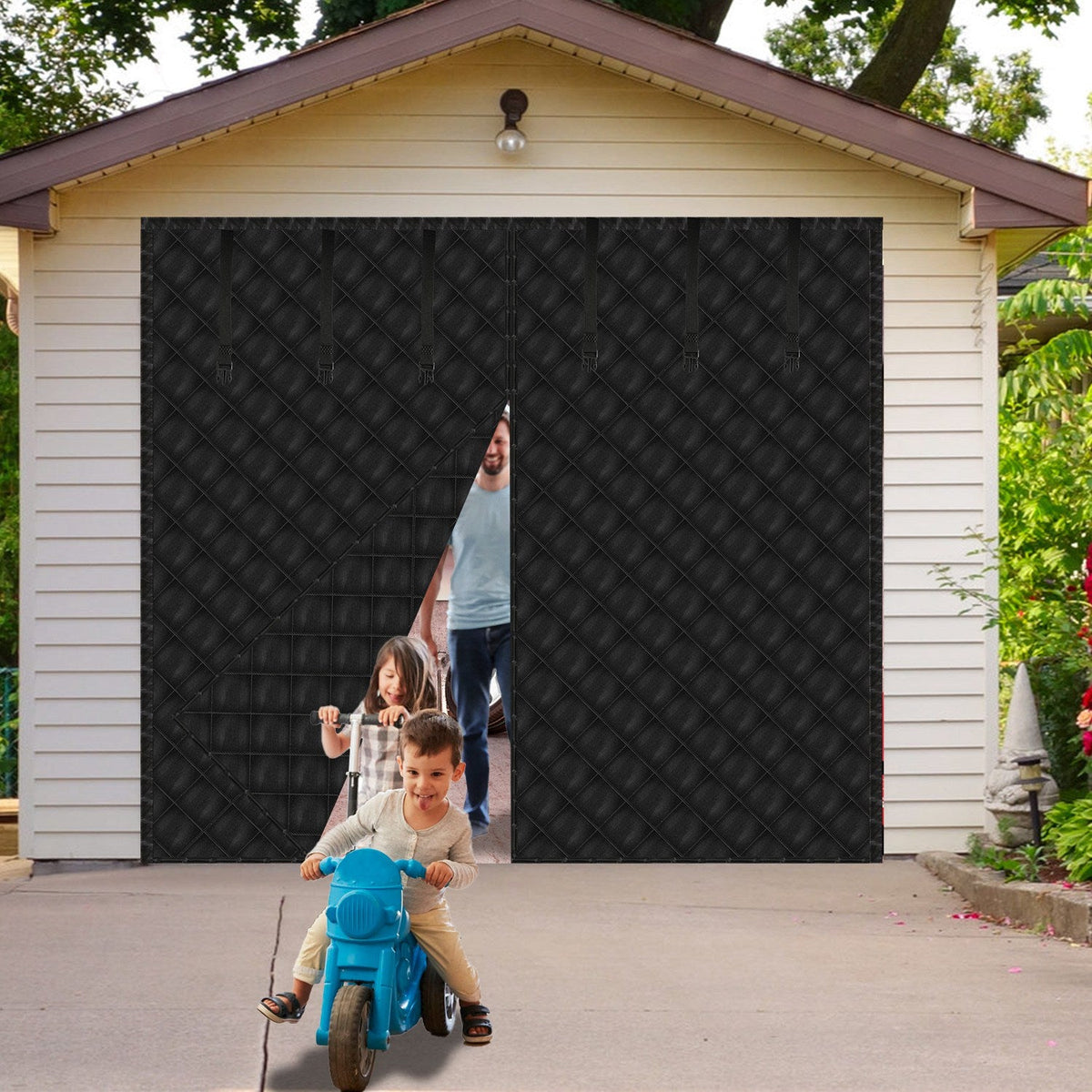 8*7FT Magnetic Thermal Insulated Garage Door Curtain for Winter Singe-Car Garage Screen with Magnetic Closure 6 Roll Up Buckle Straps for One Cars Wea