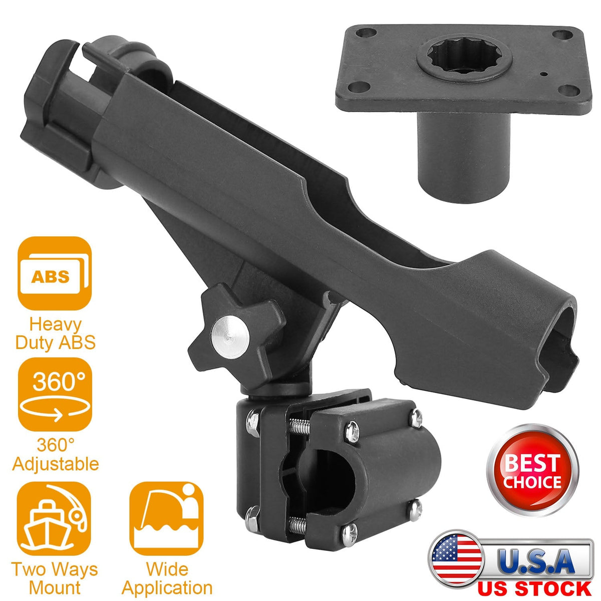Boat Fishing Pole Rod Holder 360¡ Rotatable Kayak Side Rail Mount Adjustable Folding Rod Holder w/ Large Clamp