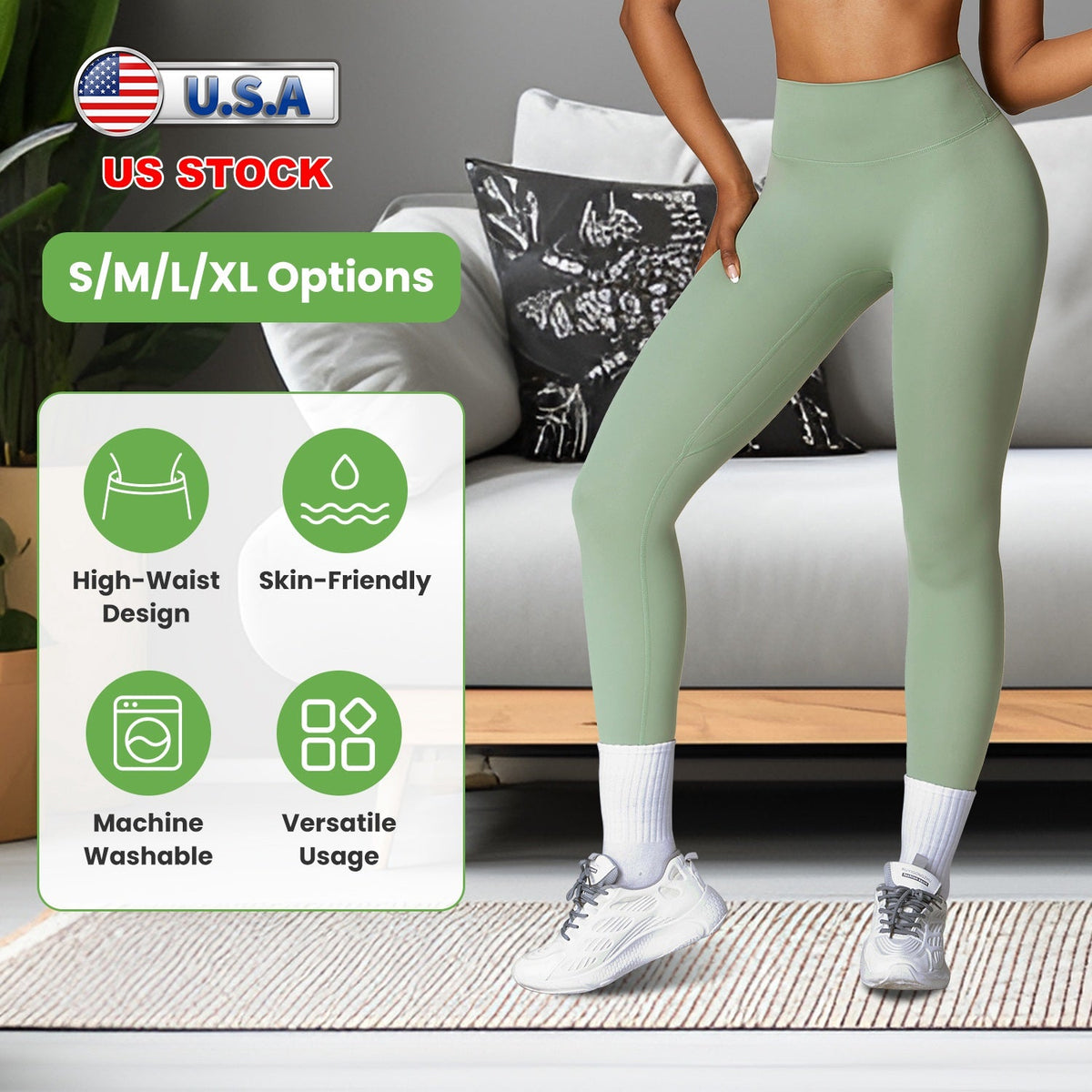 Women\'s High Waist Workout Leggings Tummy Control Compression Yoga Tight Pants Gym Pants Athletic Running Leggings with 25In Inseam No Front Seam