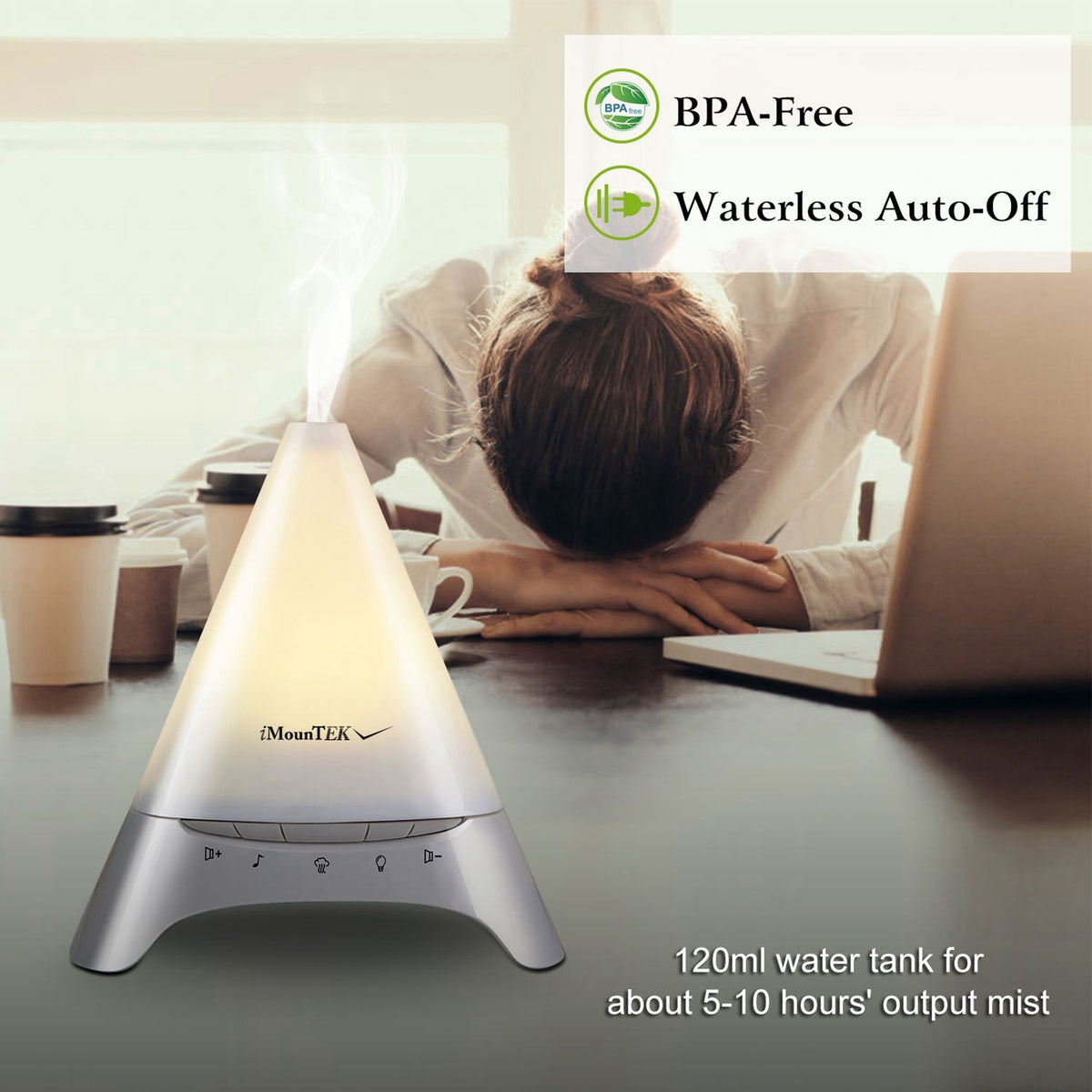 120ml Cool Mist Humidifier Ultrasonic Aroma Essential Oil Diffuser w/Soothing Sounds 7 Color Night Lights Waterless Auto Off for Relaxation and Sleepi