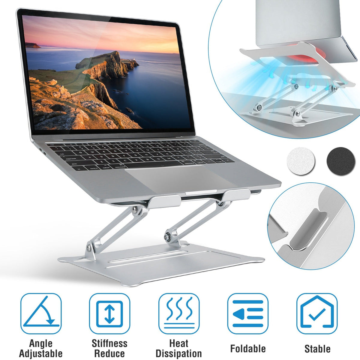 Laptop Stand Aluminum Angle Adjustable Computer Ergonomic Holder Riser Heat Vent Notebook Elevator For 10in-17in MacBook Pro 13 / 15