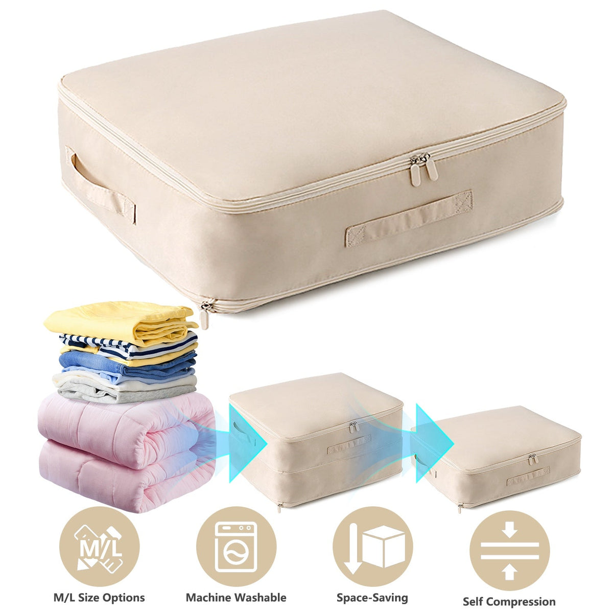 Large Foldable Storage Bag For Comforter Quilt Blanket Clothes Pillows Beddings Self Compression Organizer For Duvet Closet Storage Containers With Du