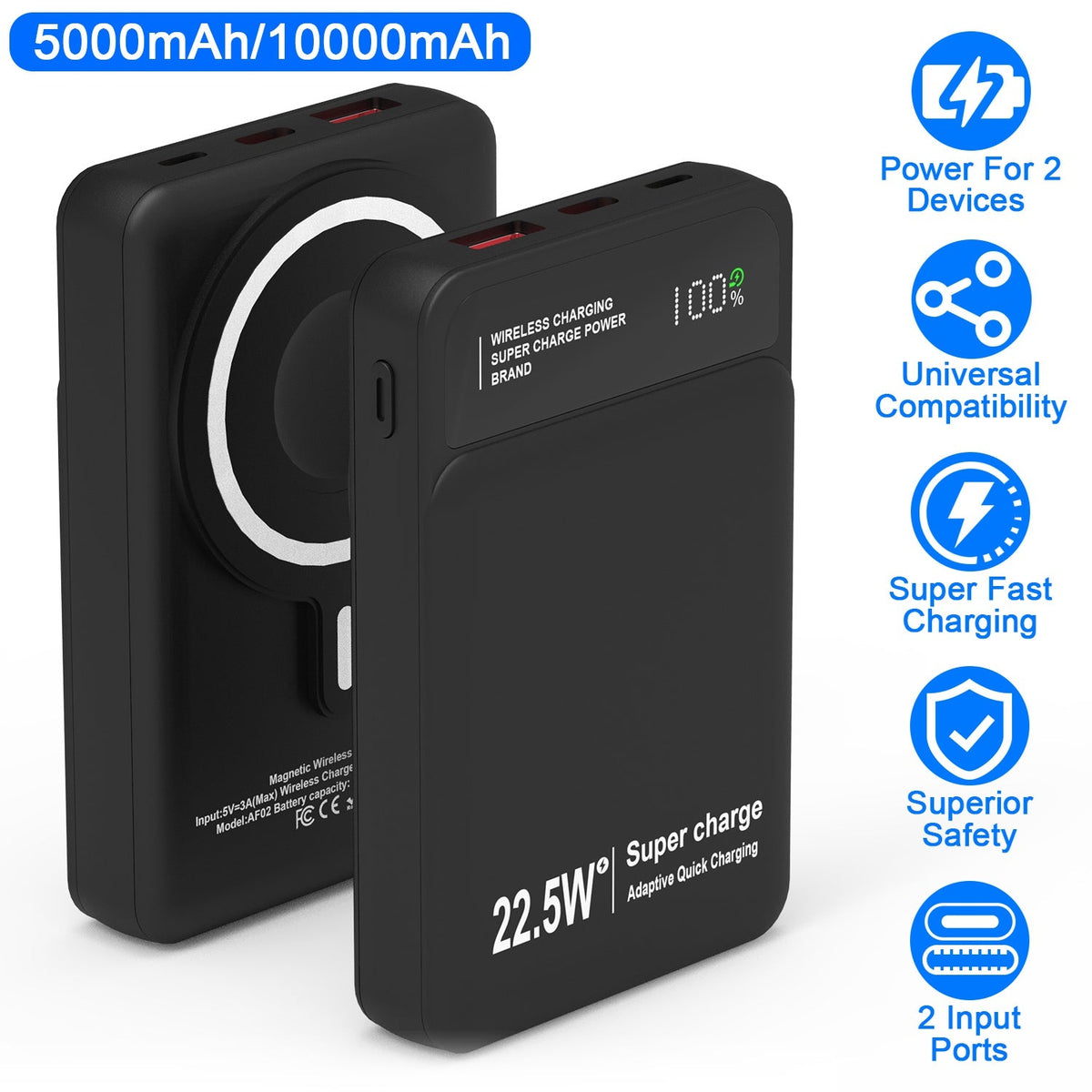 5000mAh Magsafe 3 In 1 Portable Charger PD22.5W Magnetic Fast Charger Fast Charging Power Bank Fit For IOS Phone 15/14 Samsung Galaxy S24 And More
