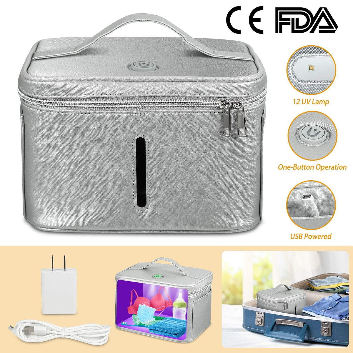iMounTEK UV Disinfection Bag, Portable LED UV Sanitizer Box USB-Powered Travel UV Cleaner Bag for Baby Bottles Toys Underwear Toothbrush Beauty Tools