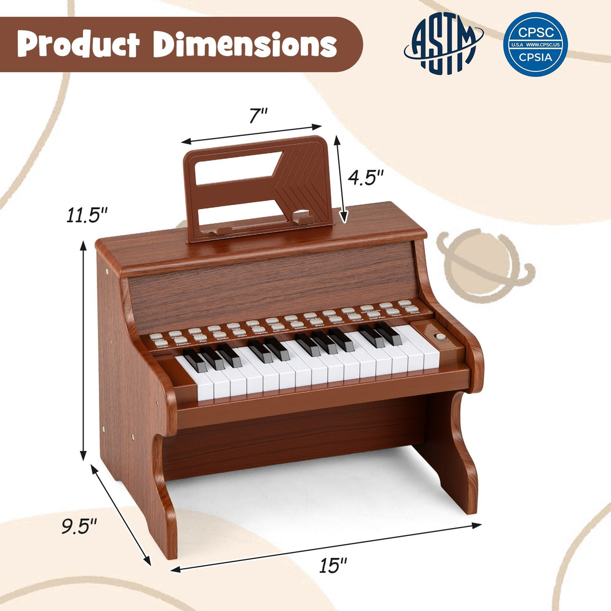 25 Keys Kids Piano Keyboard with Adjustable Speed and Teaching Mode