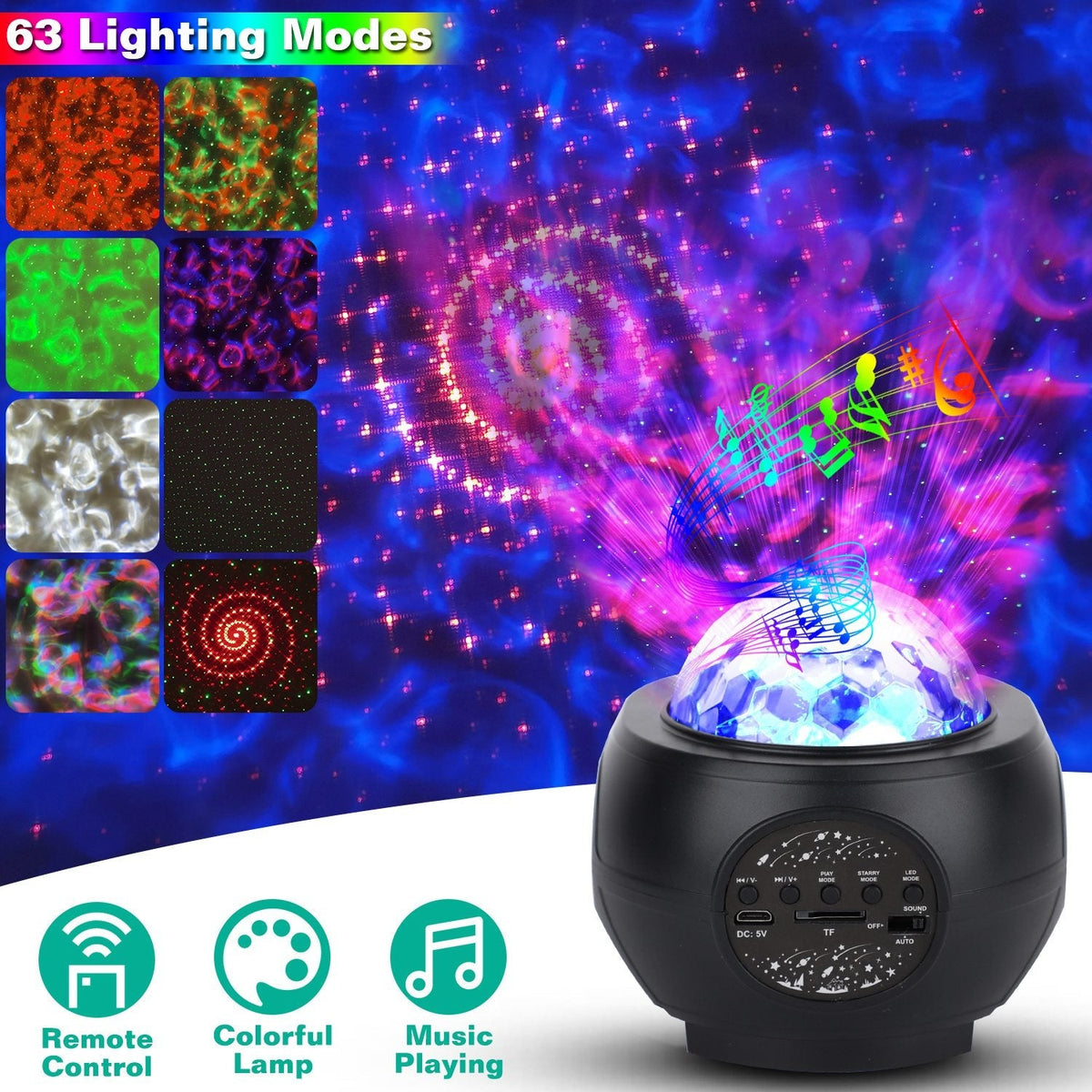 Galaxy Star Projector LED Sky Night Lamp USB Ocean Wave Star Light with Remote Control Wireless Music Speaker for Ceiling Bedroom