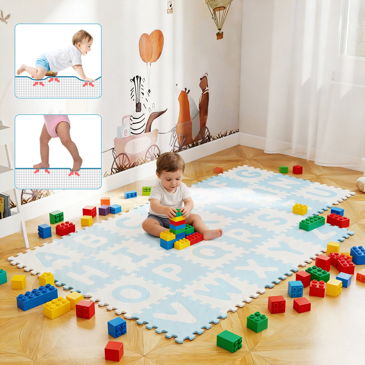 26 Pieces Interlocking ABC Play Mats with Detachable Letters