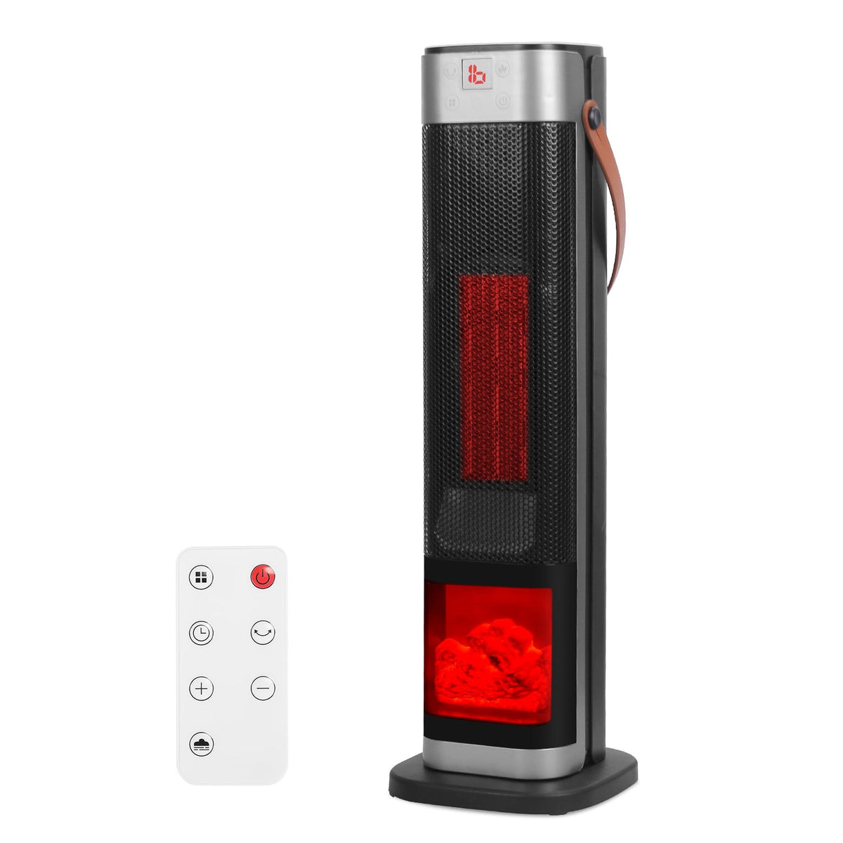 1500W Oscillating Ceramic Tower Space Heater with 3D Flame Portable Electric Heater with 3 Wind Modes 59-104℉Heating Remote Control 12H Timer Overheat
