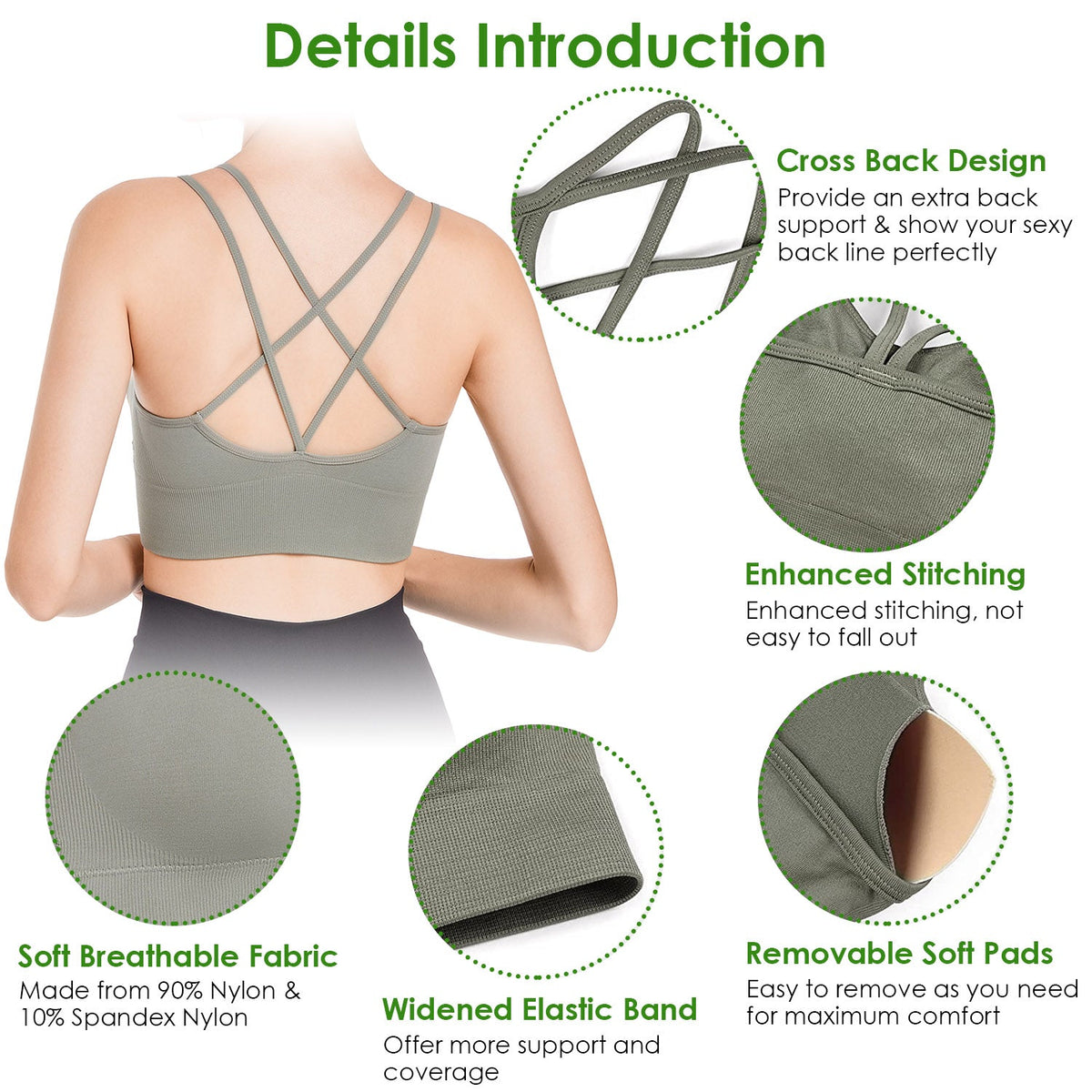3Packs Women Cross Back Sport Bras Padded StrappyÊMedium Support Bras SexyÊFitnessÊTank Tops with Removable Pads for Gym Yoga Workout Running