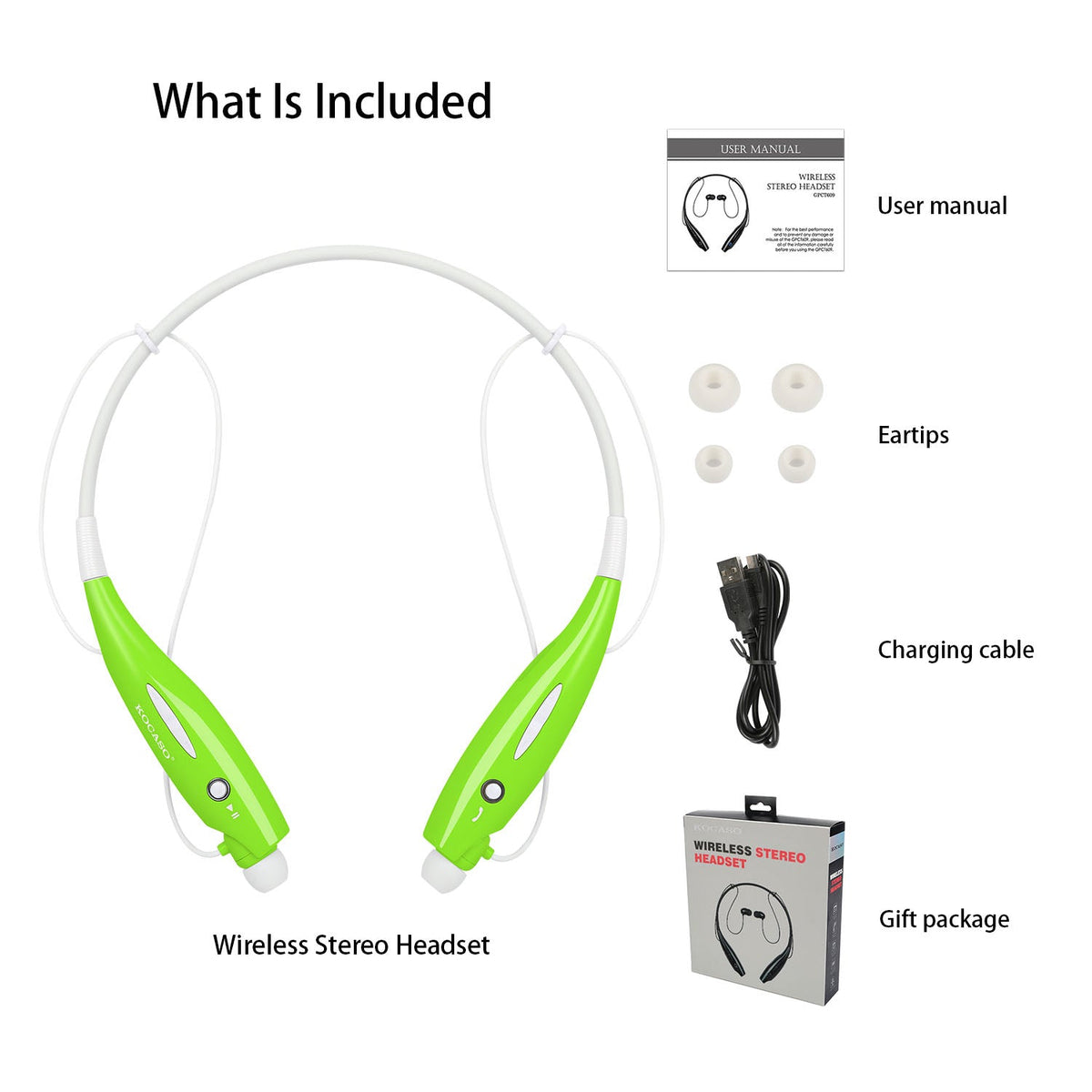 KOCASO Wireless Sports Stereo Hands Free Headset for Phone and Tablet