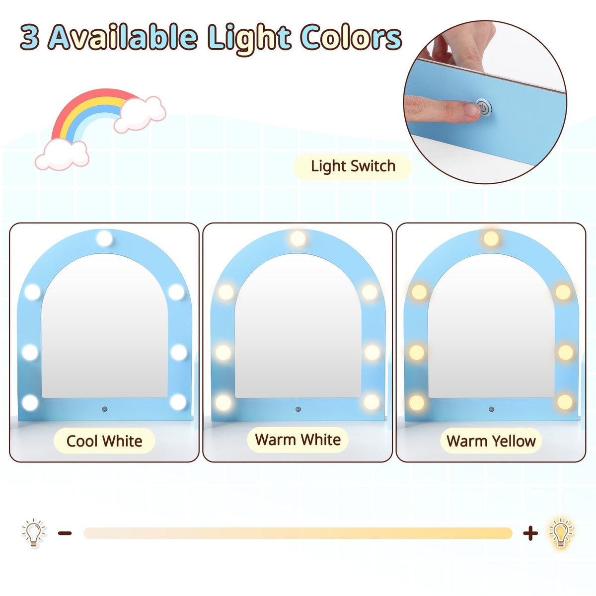 2-In-1 Kids Vanity Set with Lights for Toddlers 3+ Years Old