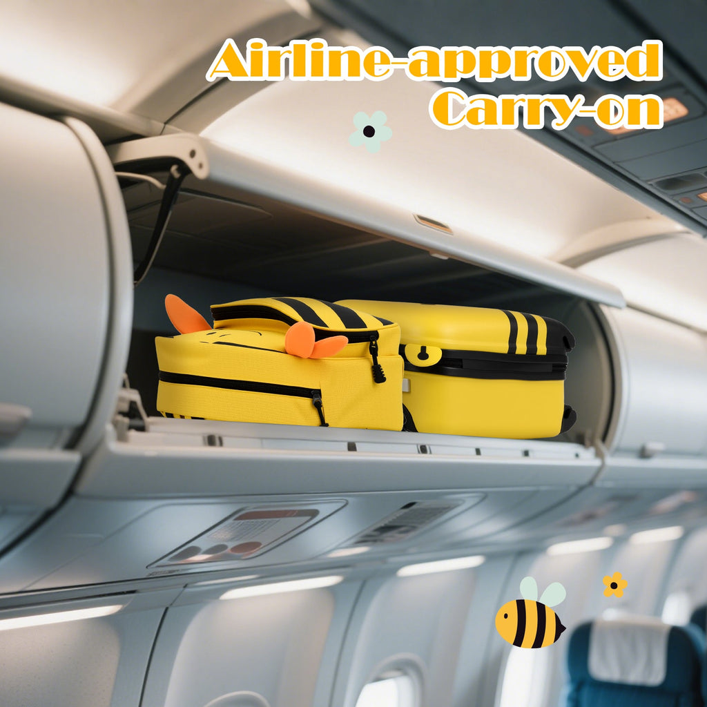 2 Pieces Kids Luggage Set on Wheels with Anti-Lose Rope and Retractable Rod-Yellow