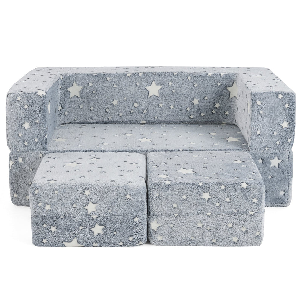 2 Seater Kids Play Couch with Removable and Machine Washable Flannel Cover-Gray