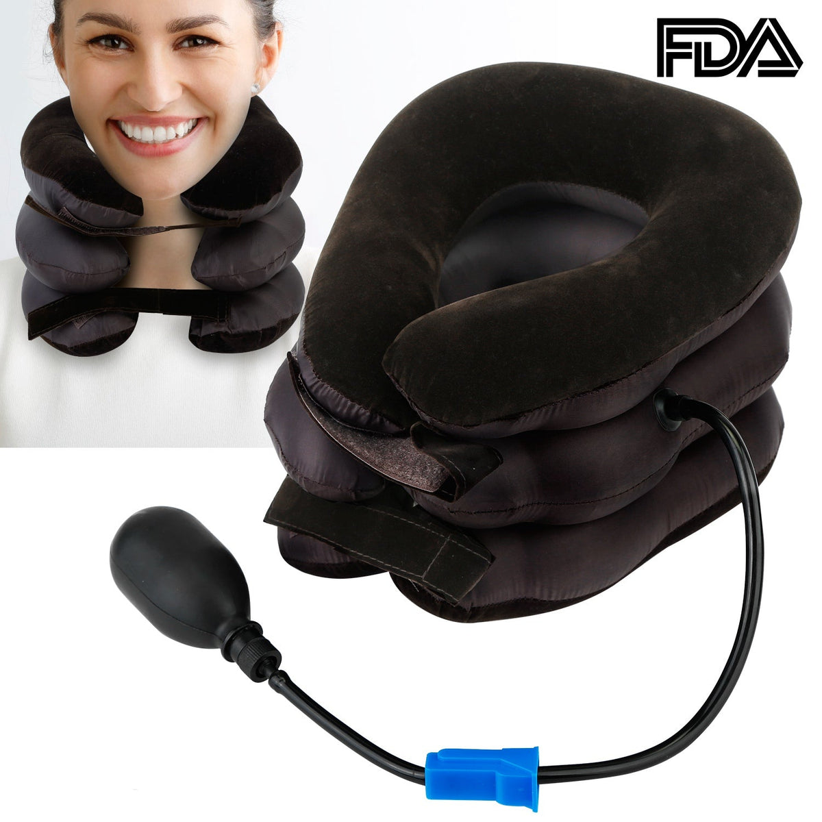 Inflatable Cervical Neck Traction Pillow Neck Shoulder Spine Alignment Pump Travel Support Pillow Inflatable Spinal Decompression Pillow