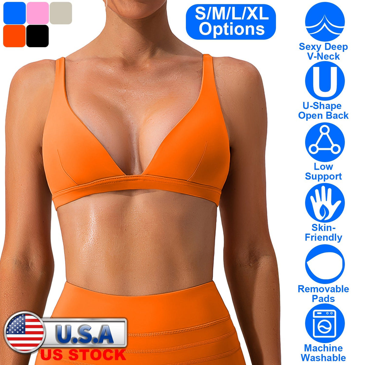 Women Deep V-Neck Sports Bras U-Shaped Back Sport Bras Padded StrappyÊCrop Open Back Low Impact Bras SexyÊFitnessÊTank Tops with Removable Pads for Gy