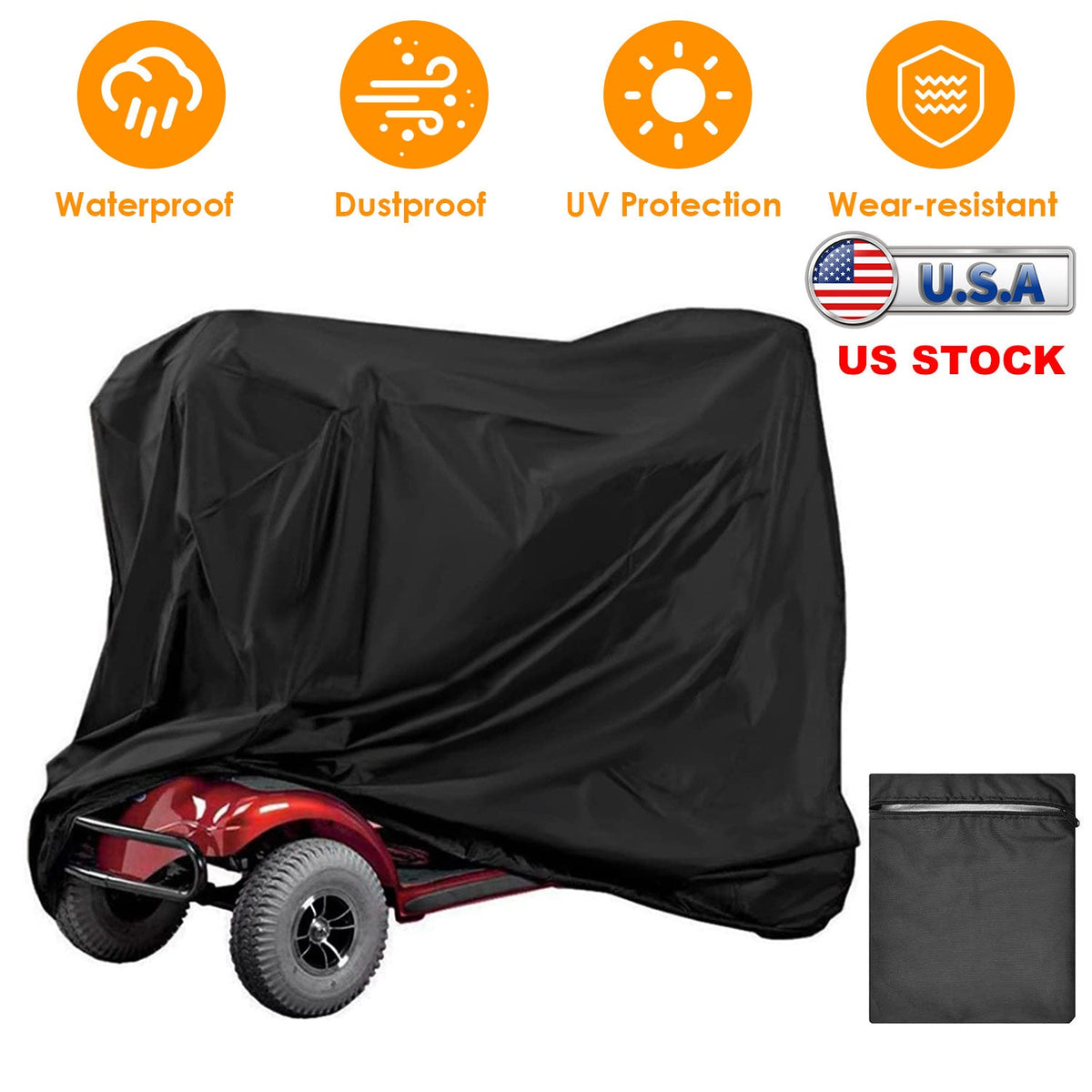 Scooter Protective Cover Waterproof Motorcycle Mobility Wheelchair Shelter Protector with Storage Bag against Sun Water Dust 74.8x28x46.1in