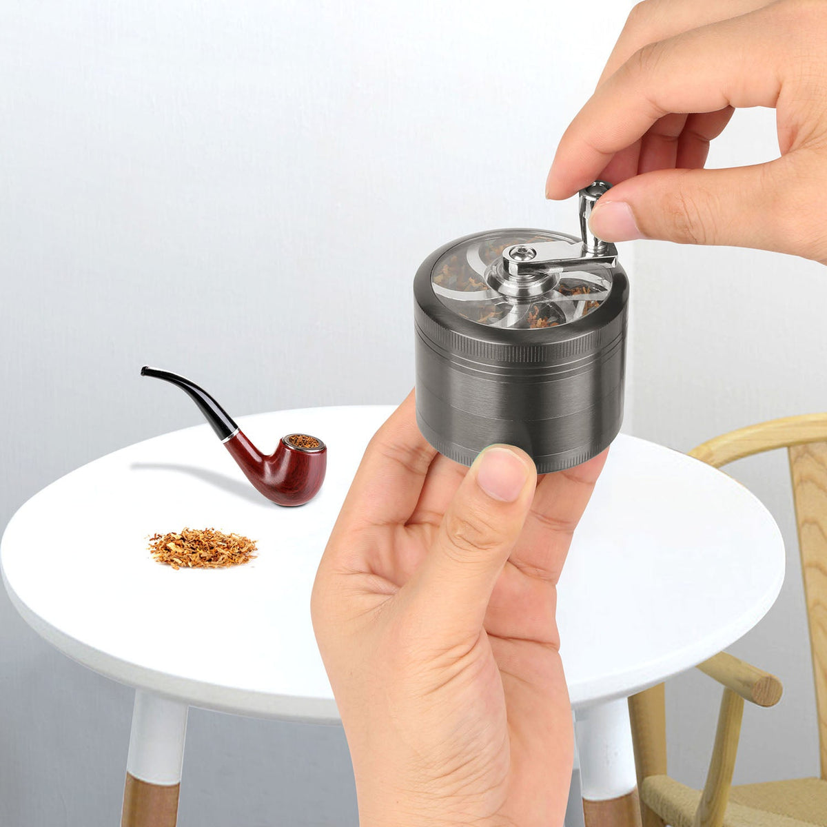 Herb Spice Tobacco Grinder 2.5-inch 4-Piece Zinc Alloy Hand Crank Crusher Kitchen Mill with Pollen Scraper