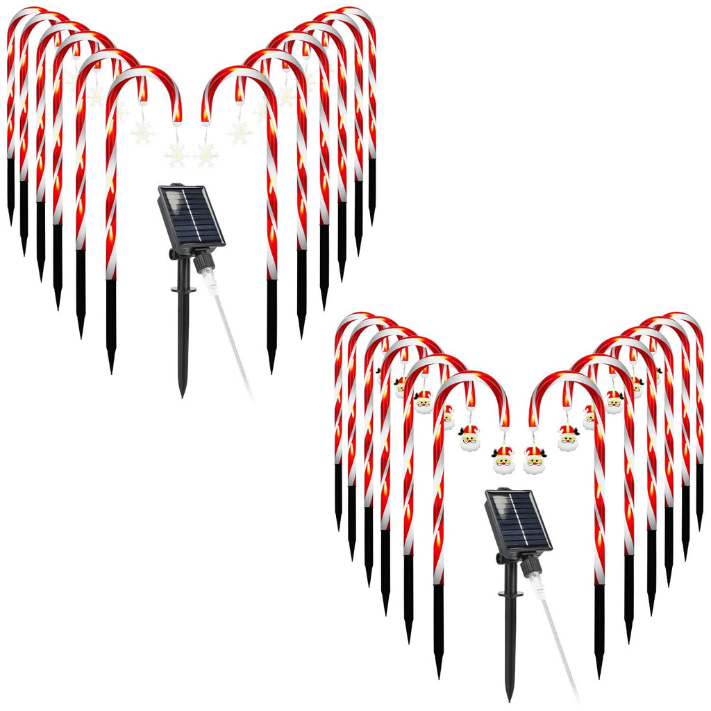 Solar Christmas Candy Cane Lights with 12 Candies 72LEDs Outdoor Christmas Decorations IP44 Waterproof Flickering Pathway Markers String Lights with 8