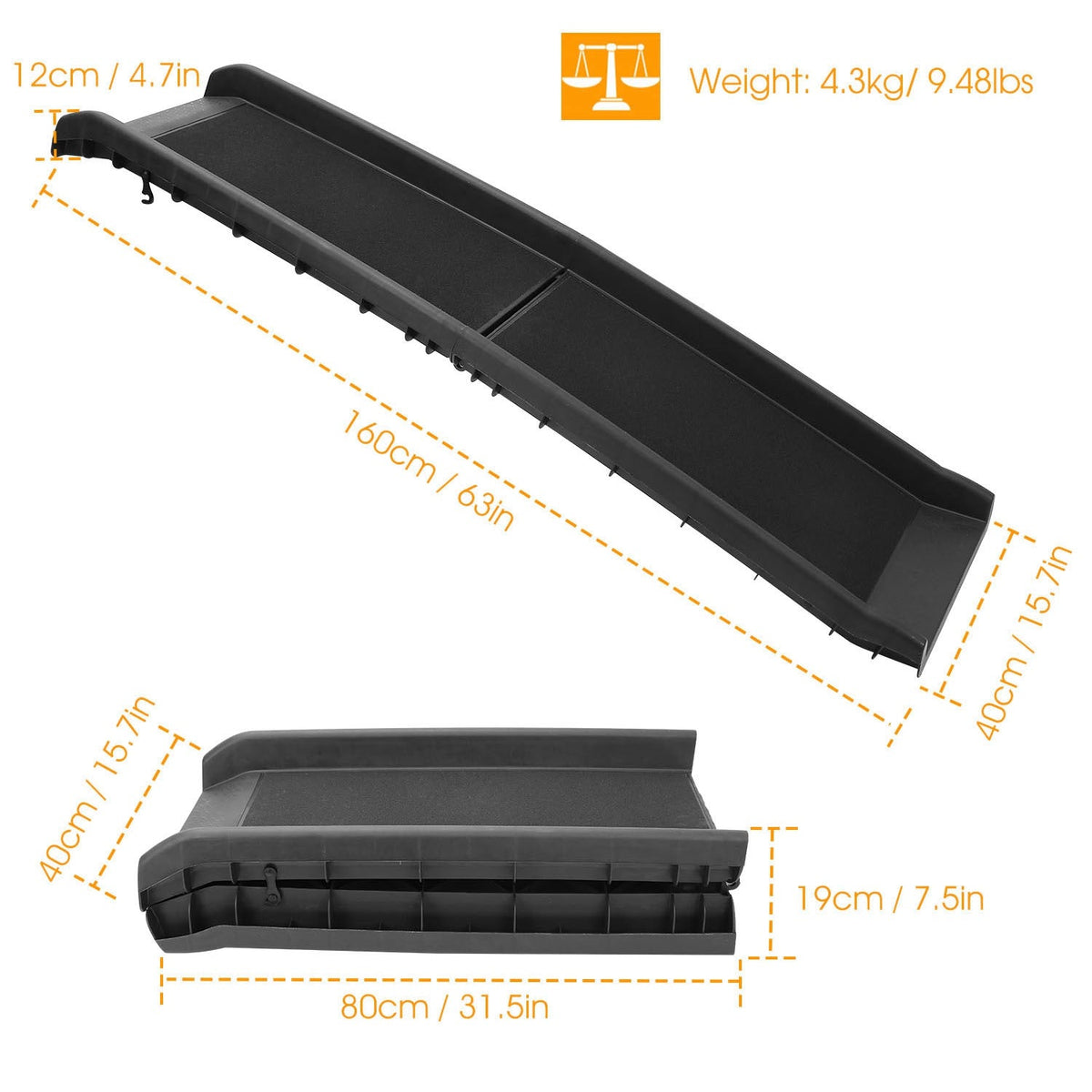 Foldable Pet Ramp Dog Car Ramp 176lbs Load Non-Skid Outdoor Travel Dog Car Ramp for Cars SUVs Trucks