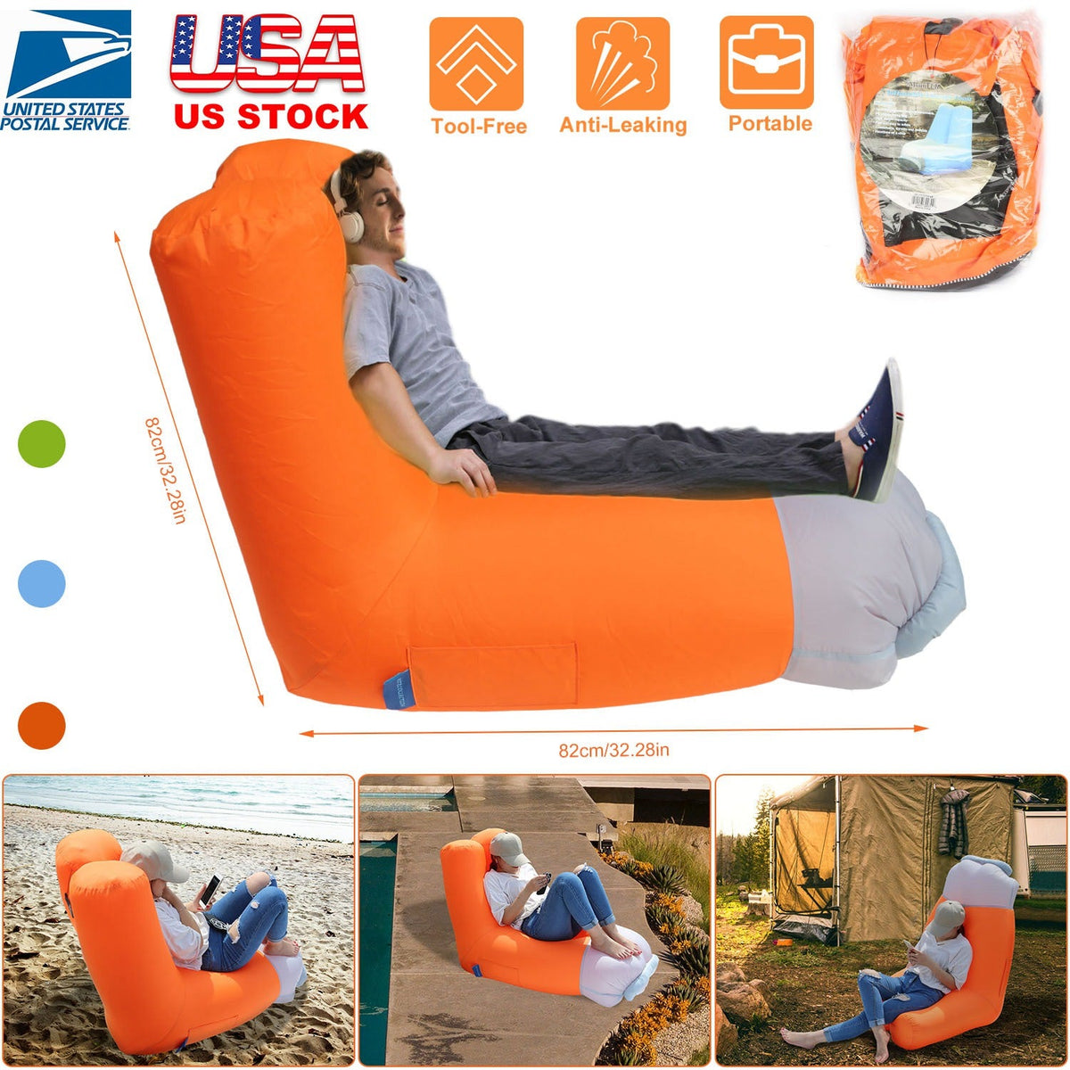 Inflatable Lounger Air Sofa Chair Couch w/ Portable Organizing Bag Waterproof Anti-Leaking for Backyard Lakeside Beach Traveling Camping Picnics