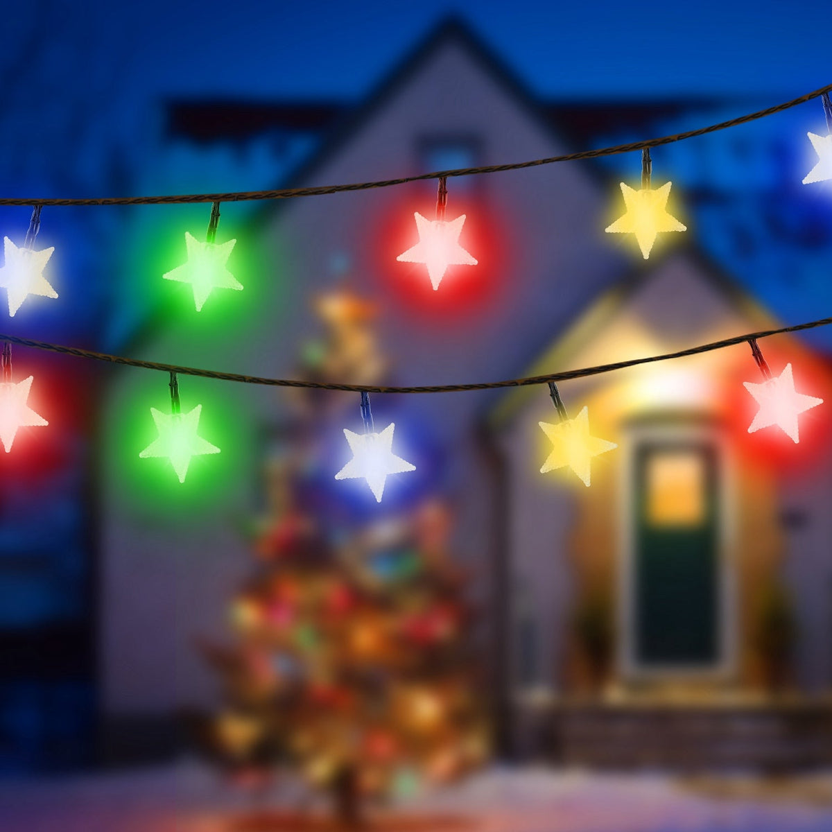 2Pcs Solar Powered String Lights 39.3FT 100LED Beads Fairy Star Lights IP65 Waterproof Decorative Garden Party Christmas Tree Stake Lamps w/ 8 Lightin