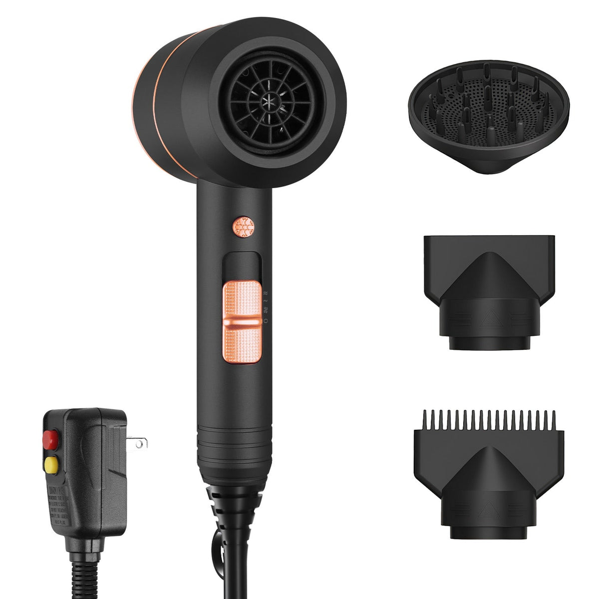 1800W Hair Dryer Portable Compact Hair Blow Dryer with Cool/Warm/Hot Wind with Diffuser Concentrator/Comb Nozzle ALCI Plug Overheat Protection for Wom