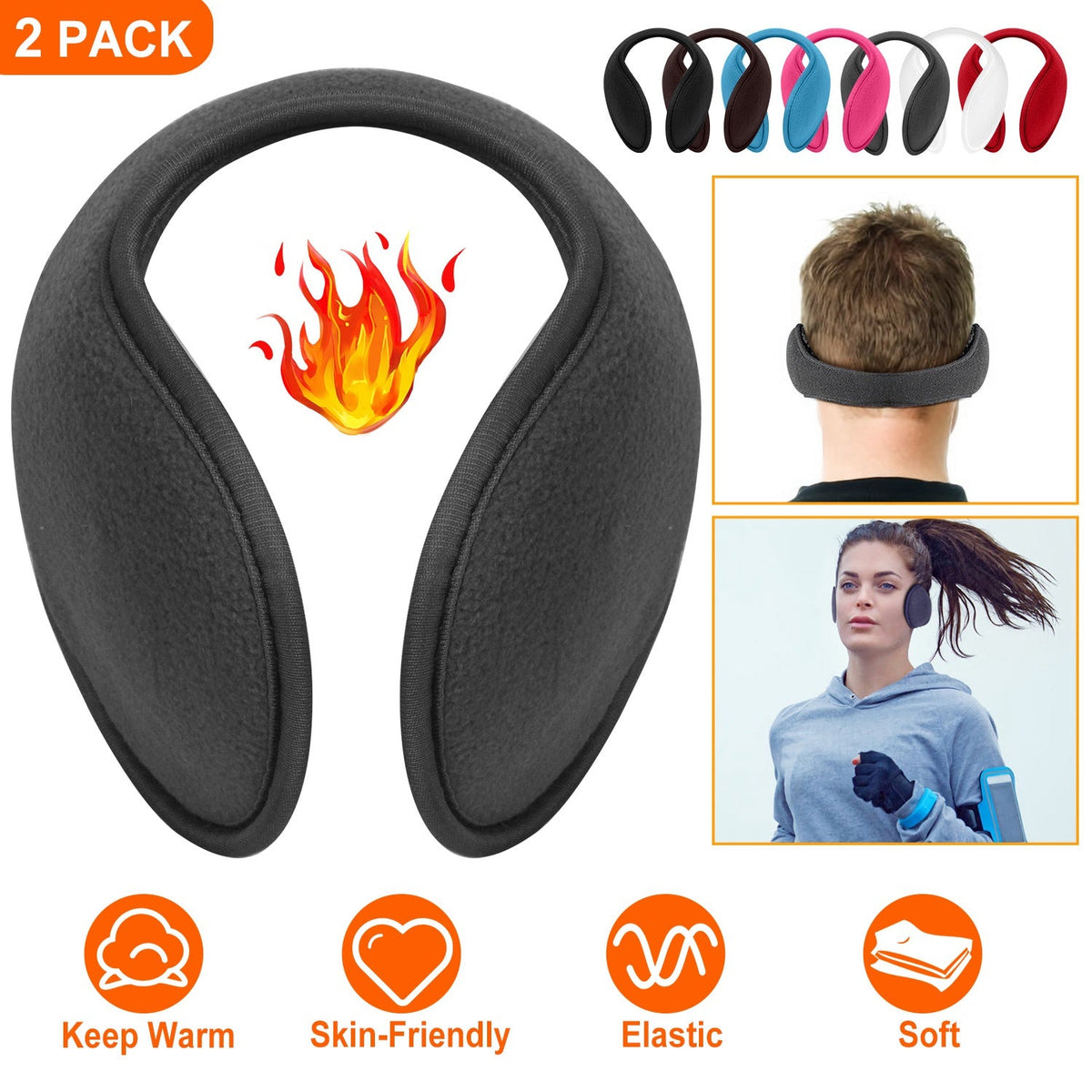 2Pcs Ear Warmers Unisex Winter Earmuffs Behind-the-Head for Winter Running Walking Dog Travel
