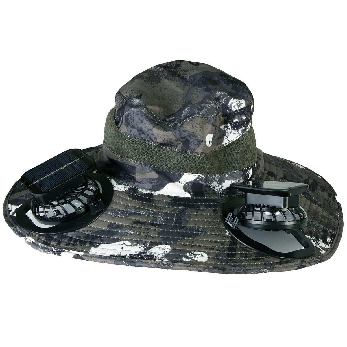 Outdoor Wide Brim Sun Hat With 2 Rechargeable Fans Solar Powered 3 Wind Speeds UPF50+ Breathable Waterproof Nylon Mesh Outdoor Hat For Hiking Camping