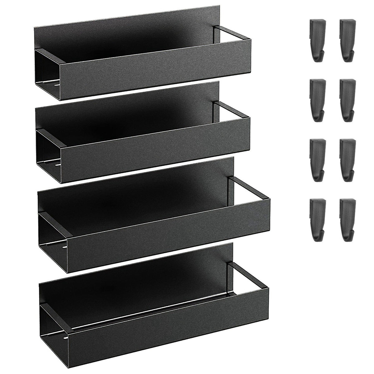 4Pcs Spice Rack Strong Magnetic Seasoning Storage Shelf with 8 Removable Hooks