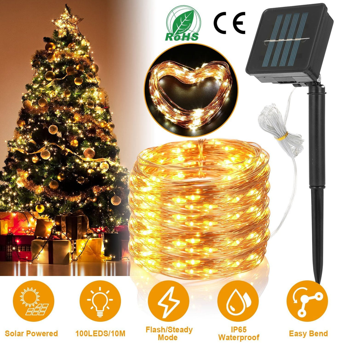 100 LEDs Solar String Lights Outdoor IP65 Waterproof Copper Wire String Lights Solar LED Fairy Lamps Wedding Party Festival