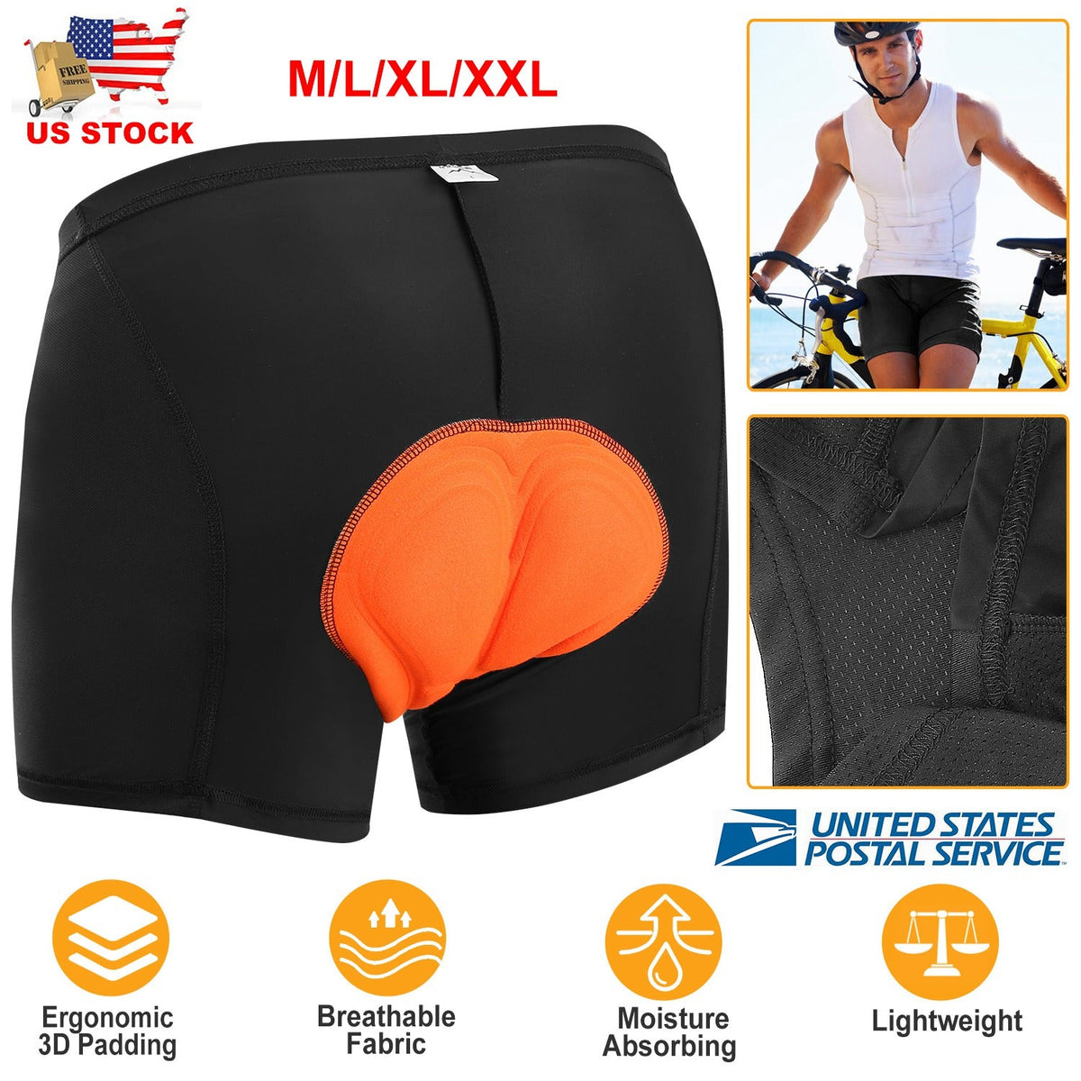 Men\'s Cycling Underwear Shorts 3D Padded Bike Underwear Shorts Breathable Moisture Absorbing Quick Dry