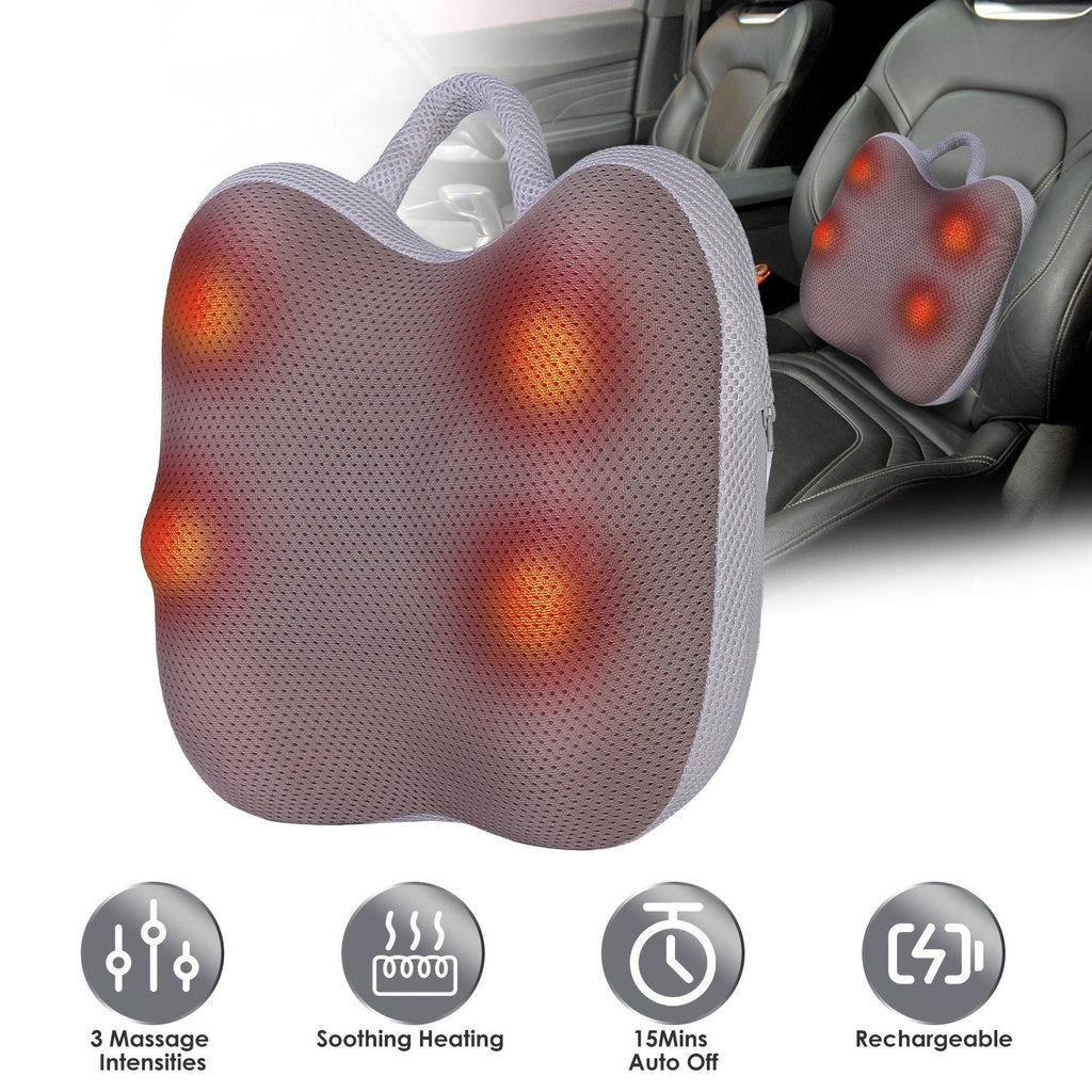 Shiatsu Back And Waist Massager With Heat Cordless Rechargeable Kneading Lower Back Massage Pillow Portable Lumbar Massager For Home Car Office