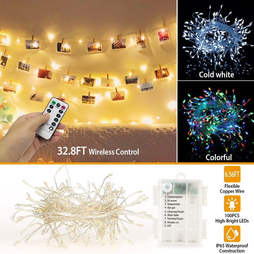 2M 100 LED Fairy String Lights Copper Wire w/Remote Control Party Xmas Decore Lights
