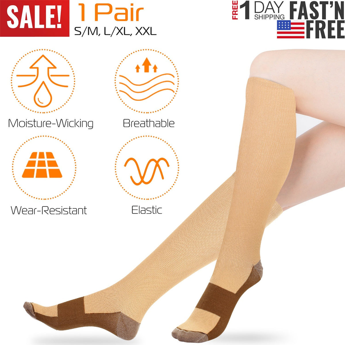 Unisex Copper Compression Socks Women Man Durable Hose Graduated Support Socks for Running Nursing Shin Splints Edema Swelling Recovery