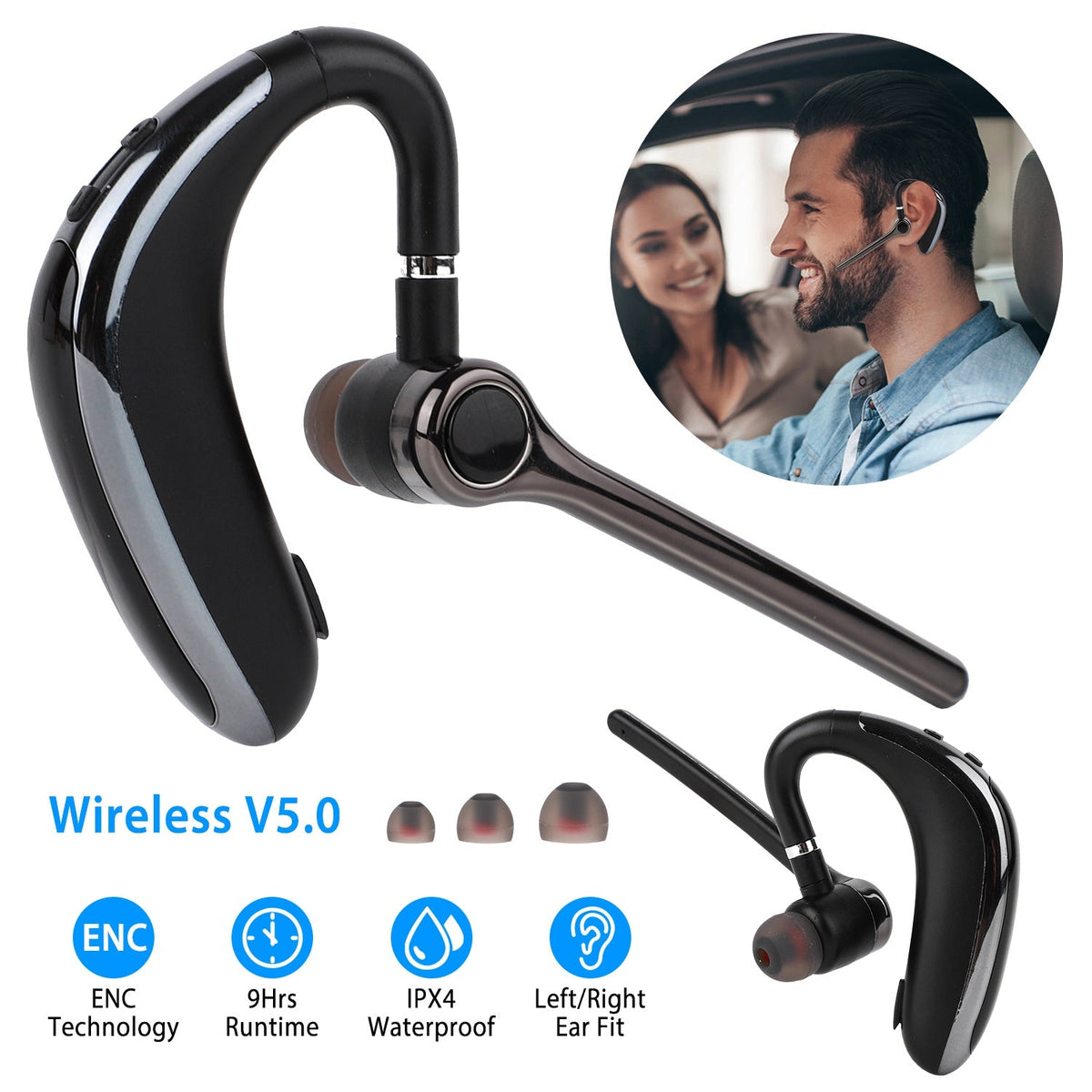Wireless V5.0 Earpiece ENC Driving Earbuds 180¡ Rotatable Left Right Ear Fit Earphone For Business Driving Running