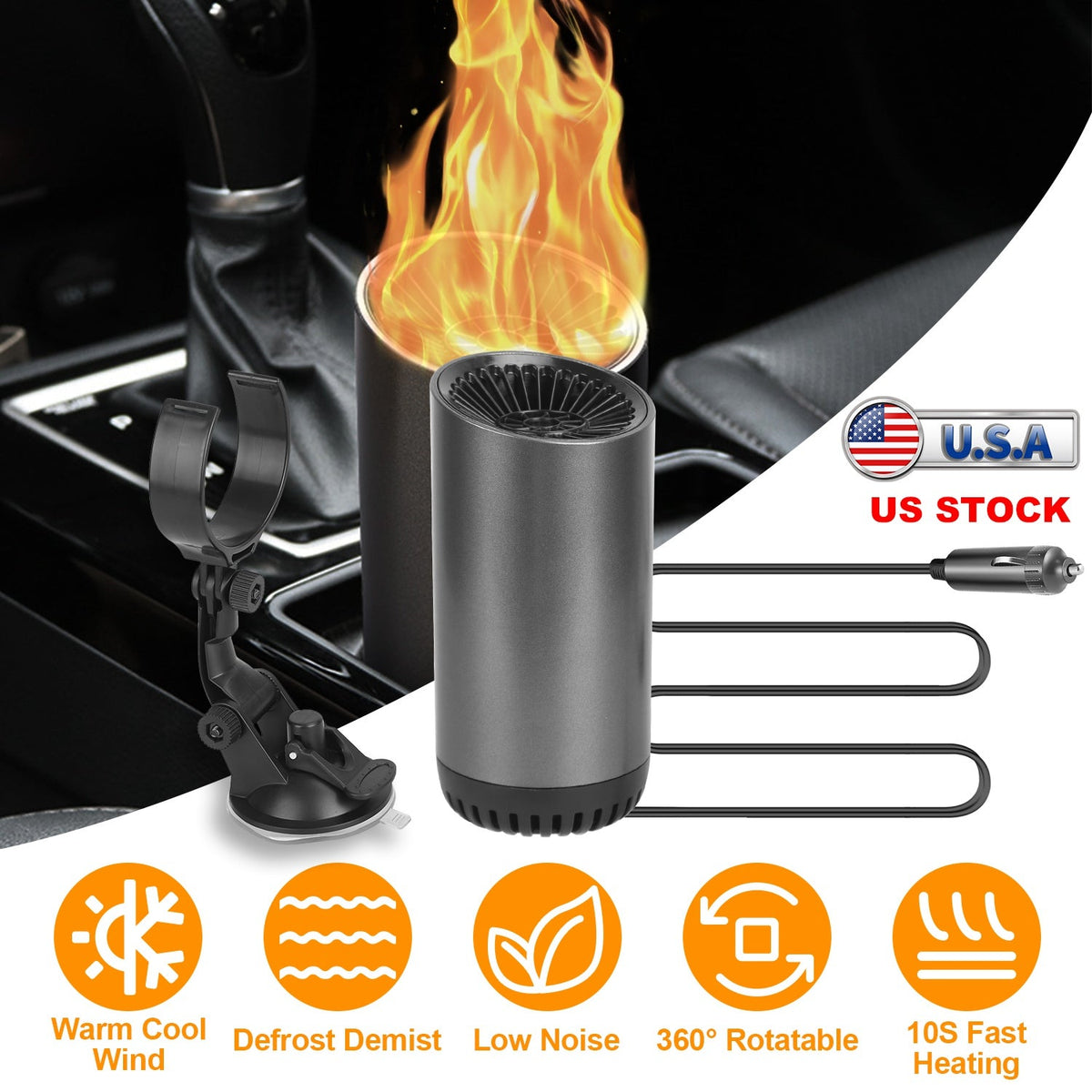 12V 150W Portable Car Heater 2 In 1 Heating Cooling Fan Rotatable Demister Defroster with 4.92ft Cord