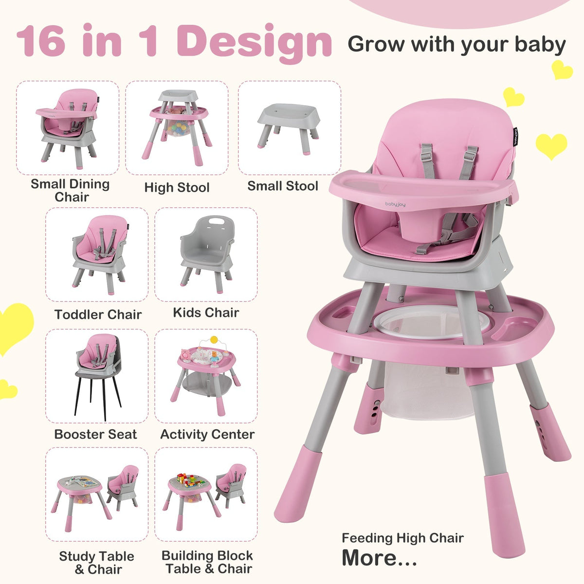 16-in-1 Baby High Chair with Activity Center and Booster Seat for Babies and Toddlers