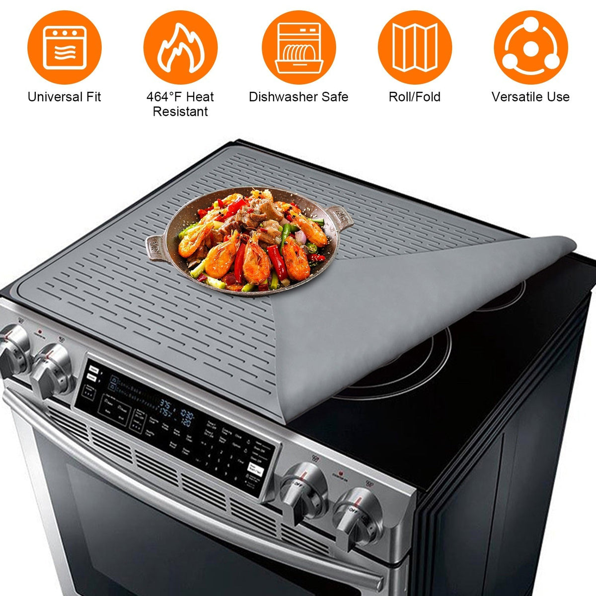 27.95x19.69in Electric Stove Cover Silicone Stove Mat Glass Stove Top Protector 464 Heat Resistant Dishwasher Safe Waterproof